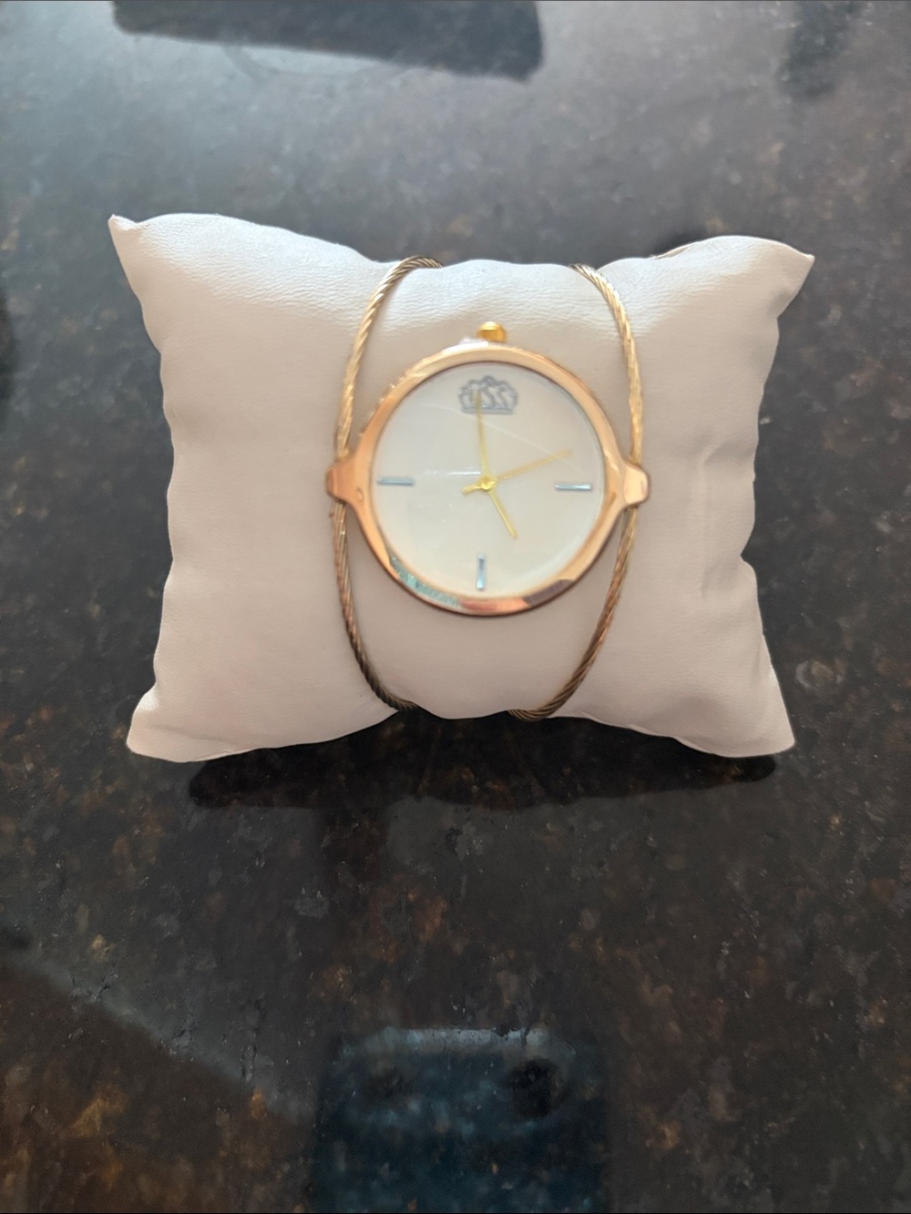 Gold Tone Round Face Bracelet Watch with White Dial